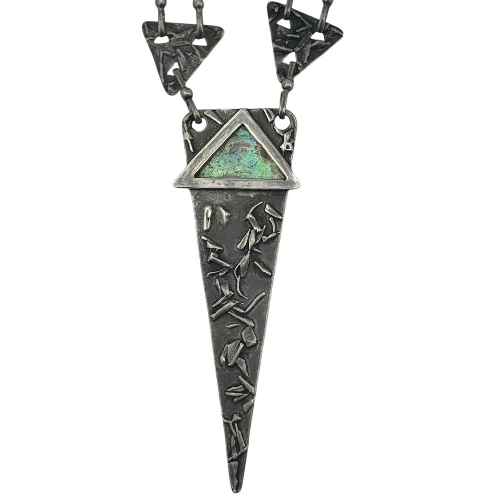 Sterling Silver Roman Glass Modernist Necklace Geometric Triangle Necklace